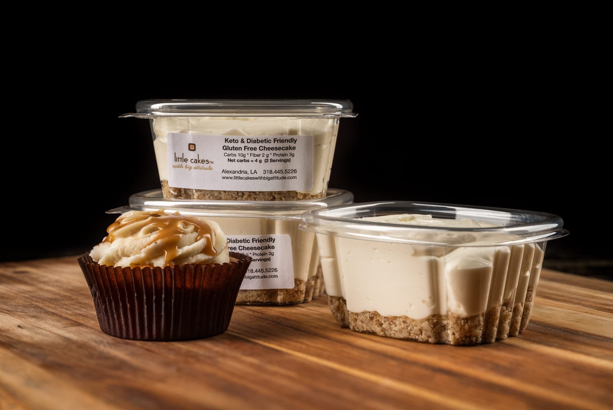 Keto and diabetic friendly gluten free cheesecakes with a caramel cupcake, low carb dessert in Alexandria Louisiana